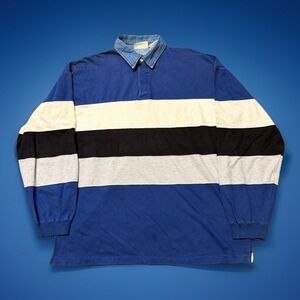 Vintage 90s Rugby Shirt Denim Collar Ash Creek Trading Mens Large Blue Polo